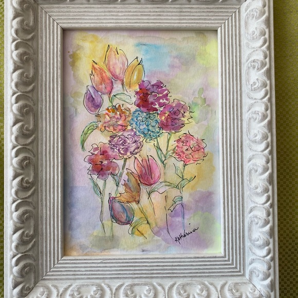 Elegant Floral Watercolor in Ornate Frame - Picture 7 of 8